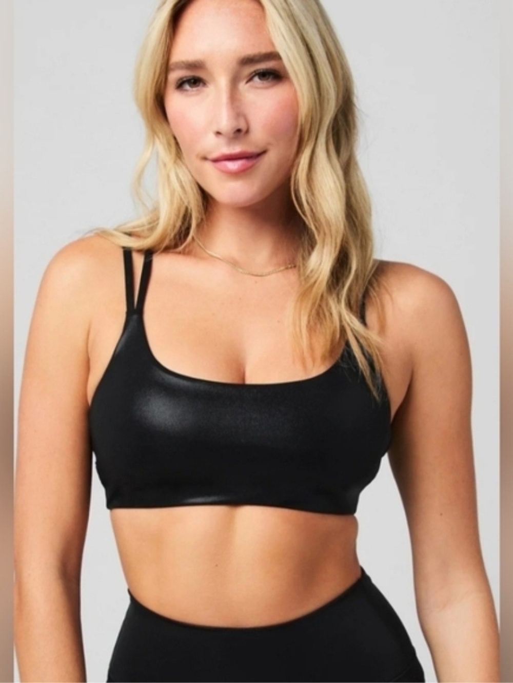 Fabletics Black Satin-Look Double-Strap Sports Bra (T66)